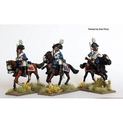 Dragoons galloping, swords shouldered (square saddlecloths)