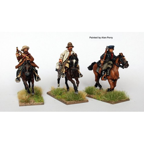 Confederate cavalry galloping with muskets and rifles in civilian clothing