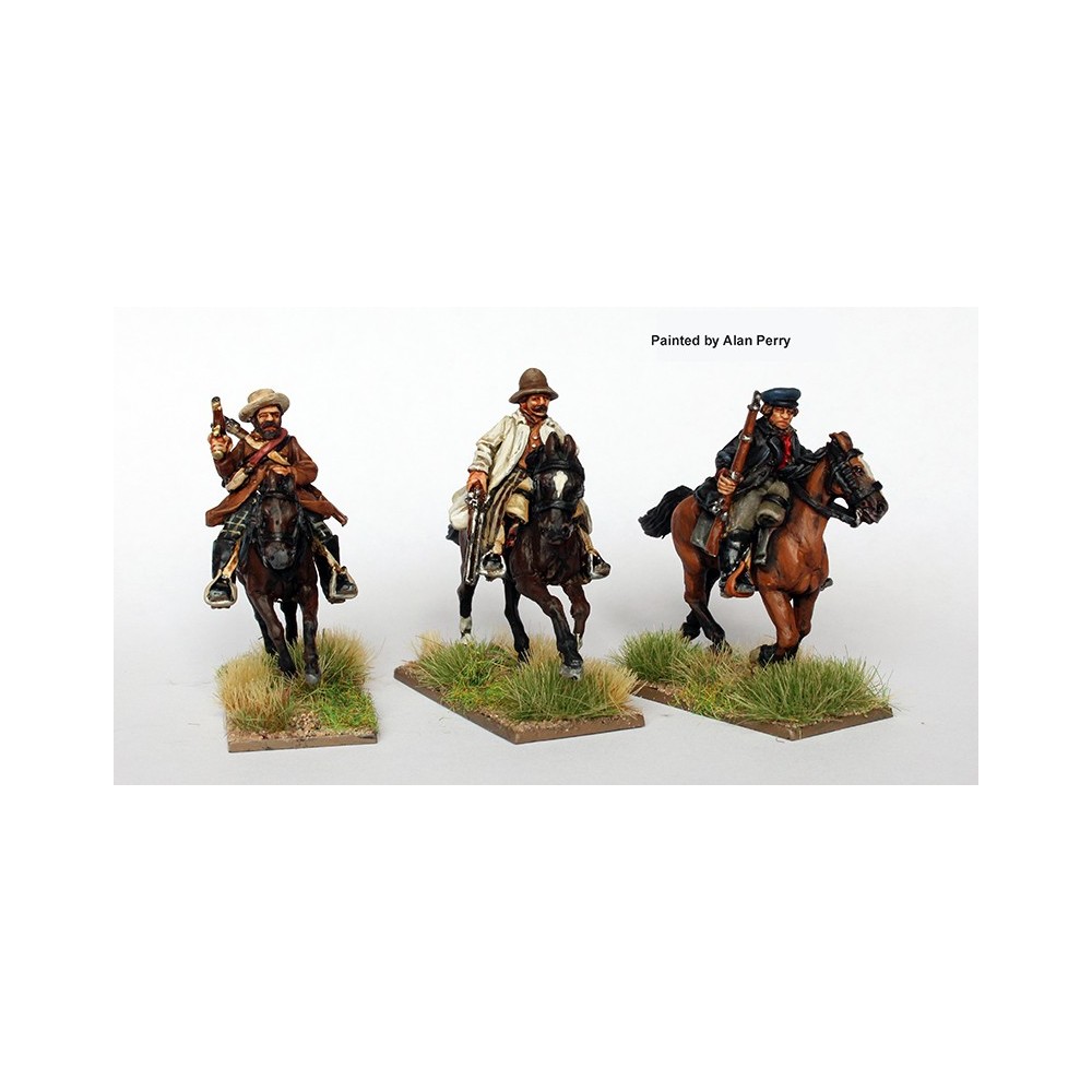 Confederate cavalry galloping with muskets and rifles in civilian clothing