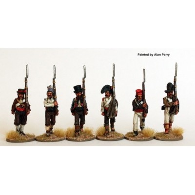Fusiliers marching in part uniforms and civilian clothing 1808-12